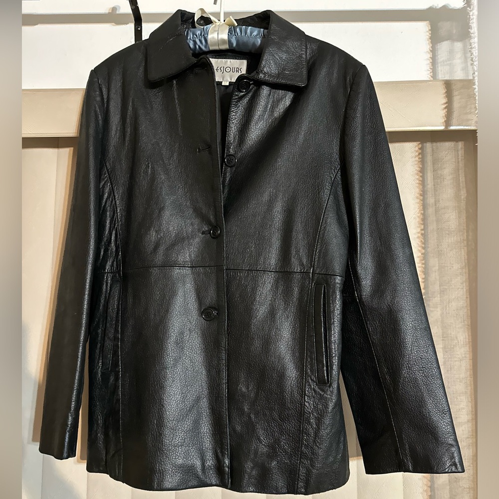 LES JOURS Black Leather Jacket fully lined - Size 77